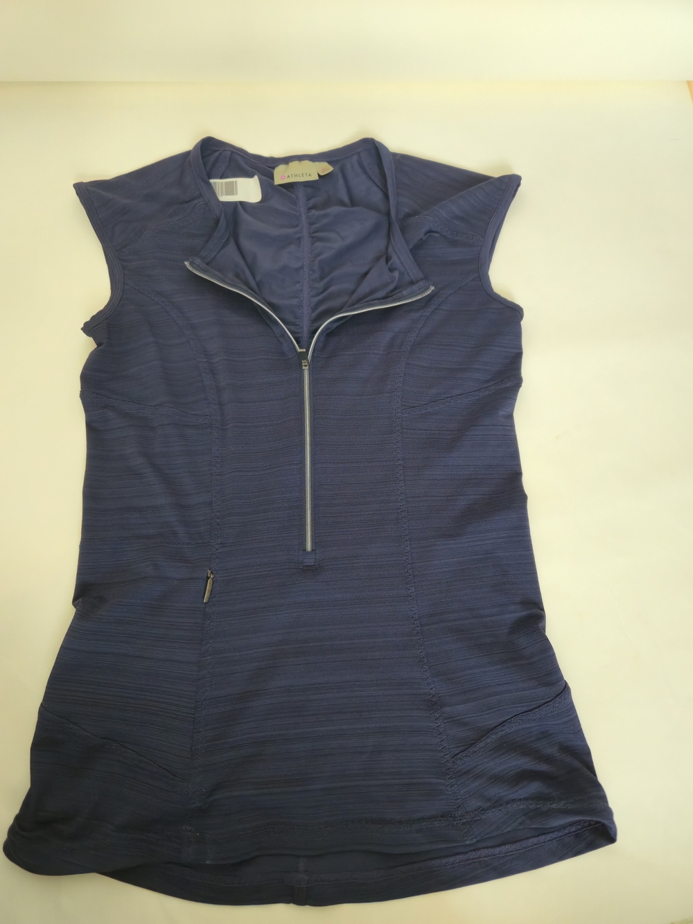 Athleta Navy Textured 1/4 Zip Athletic Tank Rash Guard Top W Cap Sleeves XS New